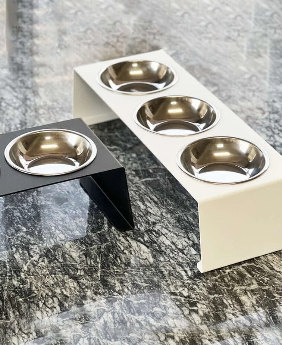 Premium 3 Kaseli Metal Mama Kabı Siyah/Beyaz