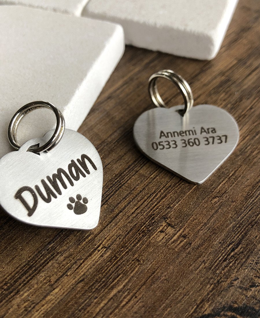 Kalp Metal Kedi Köpek Künyesi Paslanmaz Çelik