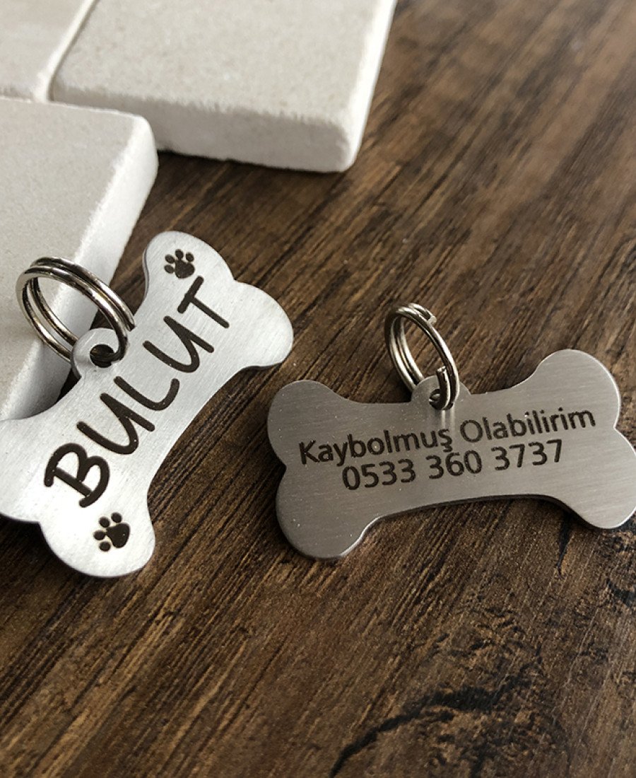 Kemik Oval Metal Kedi Köpek Künyesi Paslanmaz Çelik