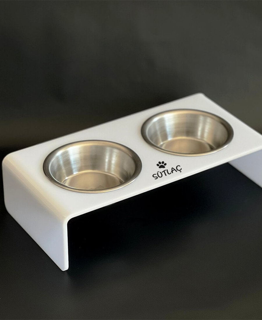 Çelik Kaseli Beyaz Pleksi Mama Standı