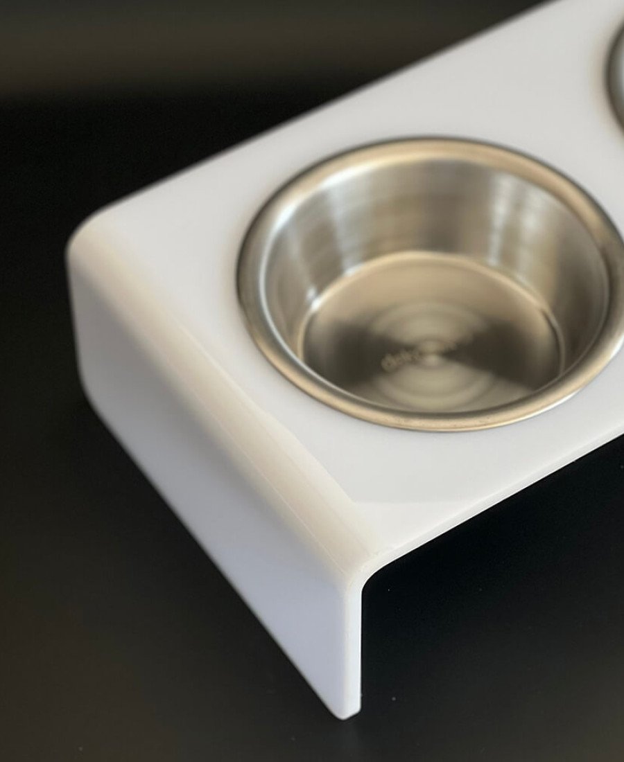 Çelik Kaseli Beyaz Pleksi Mama Standı