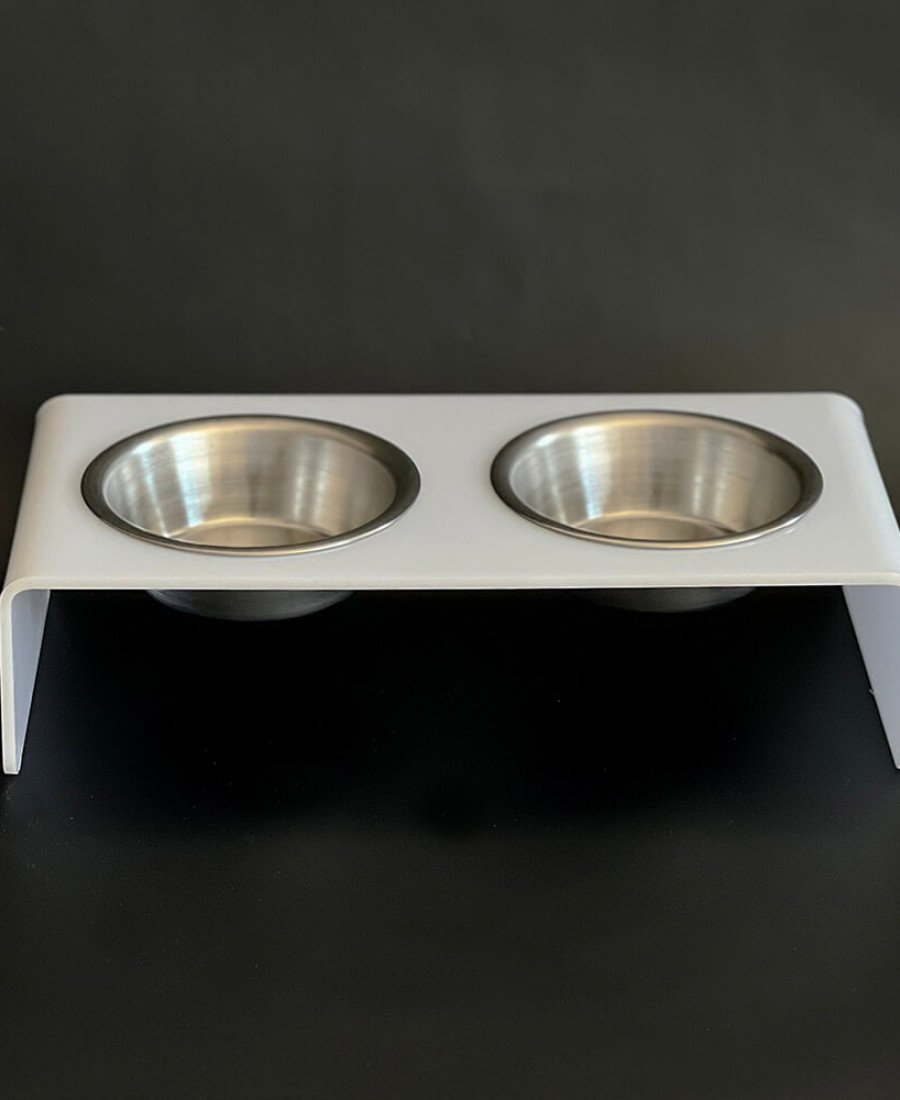 Çelik Kaseli Beyaz Pleksi Mama Standı