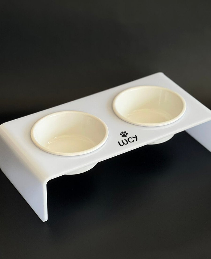 Porselen Kaseli Beyaz Pleksi Mama Standı