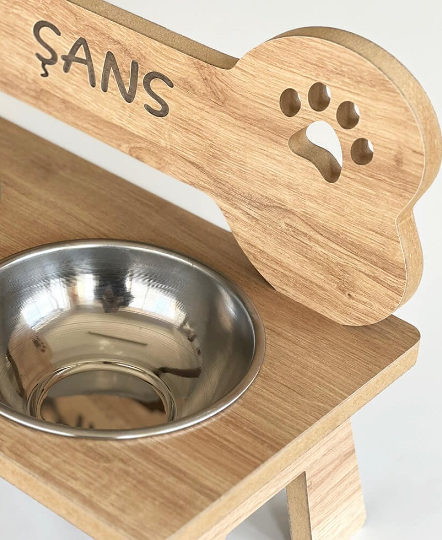 Büyük Irk Köpekler İçin Mama ve Su Kabı Ahşap Mama Standı