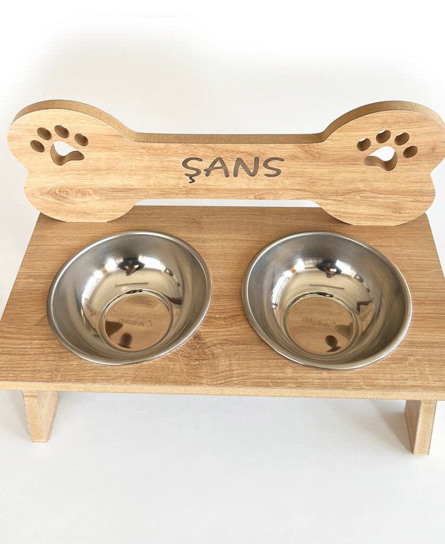 Büyük Irk Köpekler İçin Mama ve Su Kabı Ahşap Mama Standı