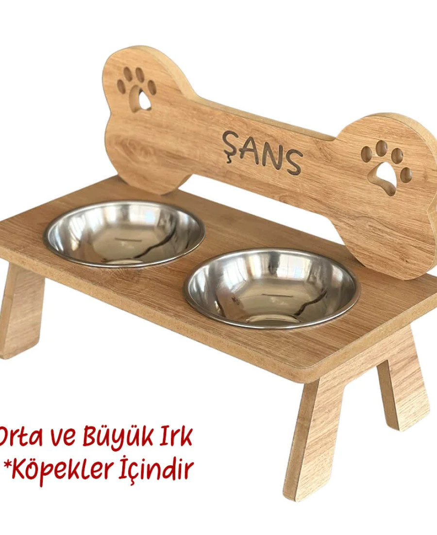 Büyük Irk Köpekler İçin Mama ve Su Kabı Ahşap Mama Standı