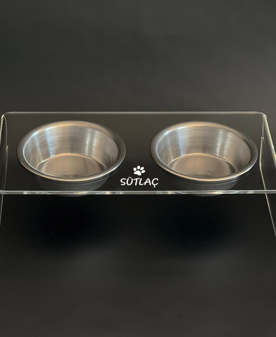 Çelik Kaseli Şeffaf Pleksi Mama Standı