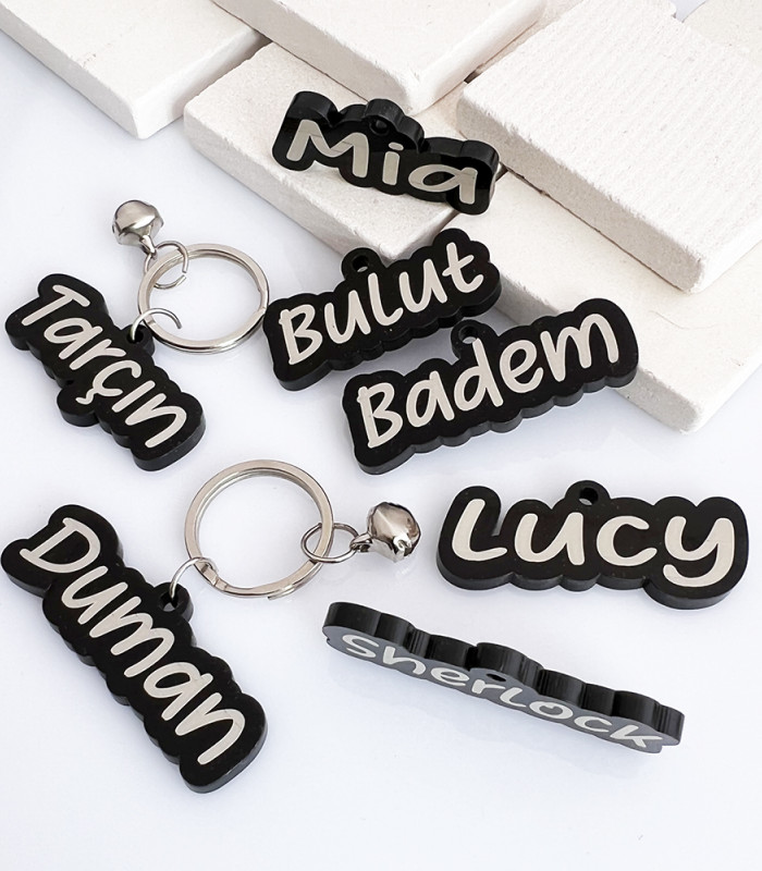 Parlak Siyah Pleksi Özel Kesim Kedi Köpek Künyesi