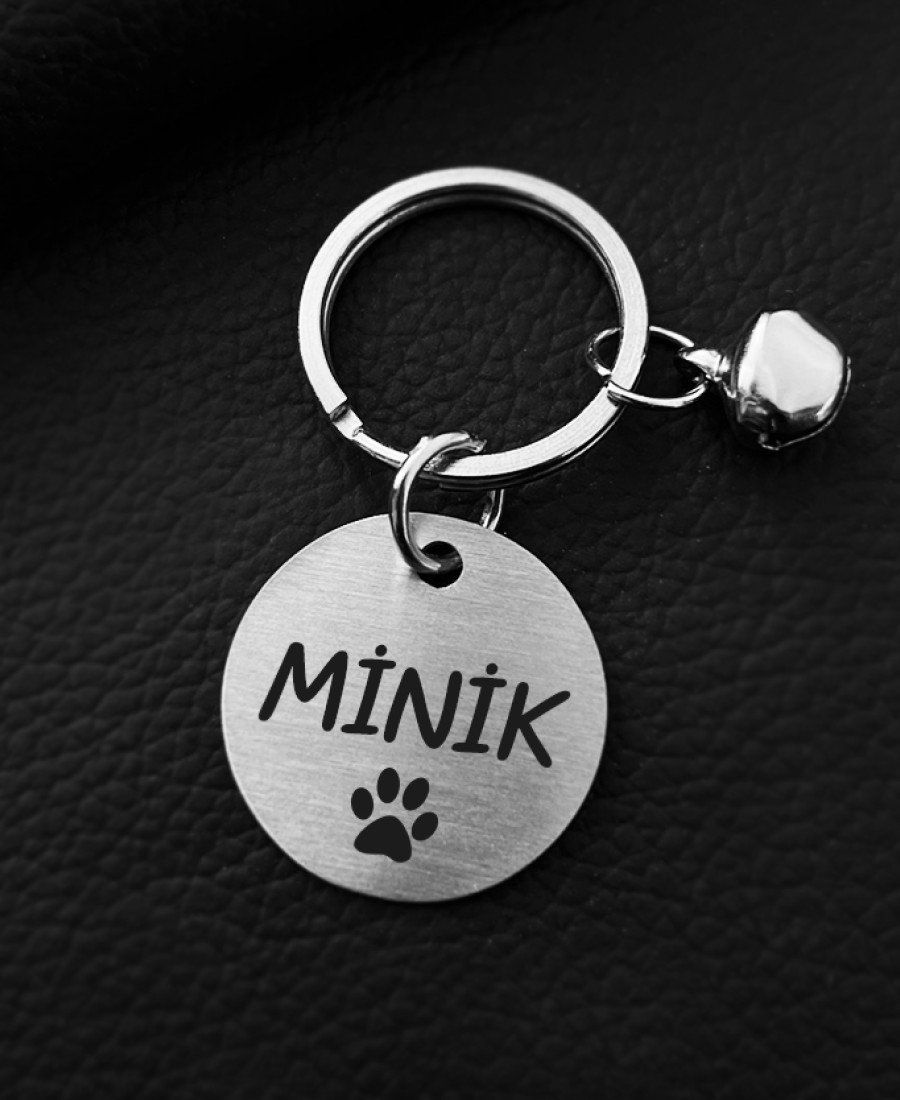 Tasma ve Yuvarlak Metal Künye Seti Kemik Desen