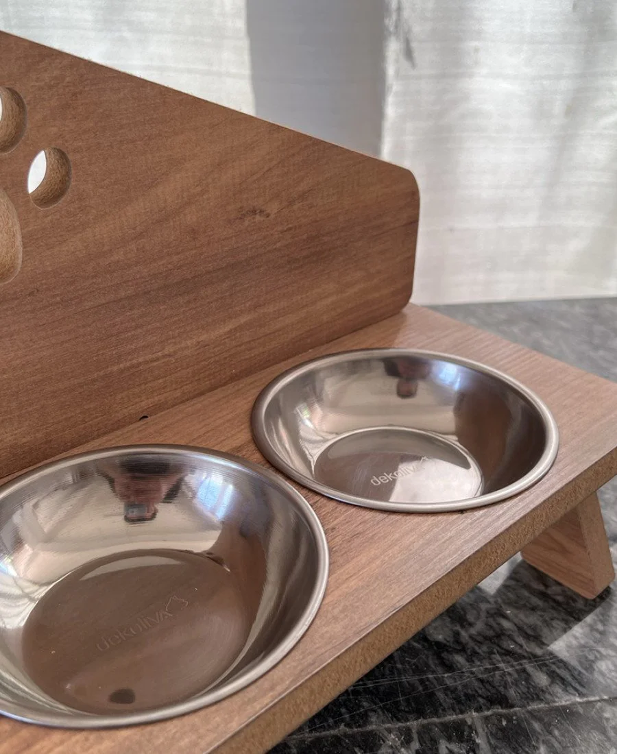 MDF Ahşap Üç Kaseli Mama Kabı 7871 MDF Ahşap Üç Kaseli Mama Kabı 7871