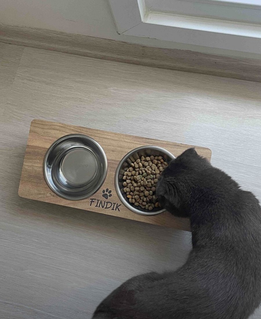 MDF Ahşap Mama Kabı Çelik Kaseli