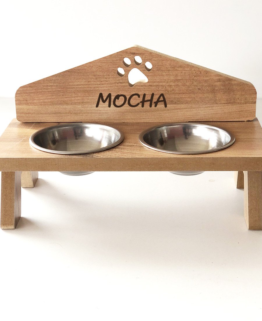 MDF Ahşap Mama Kabı İsme Özel Çelik Kaseli 2447