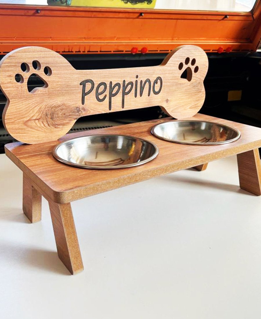 Büyük Irk Köpekler İçin Mama ve Su Kabı Ahşap Mama Standı