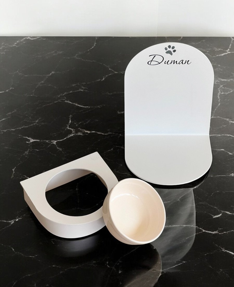 Ayarlanabilir Metal Mama Standı Beyaz Seramik Kase