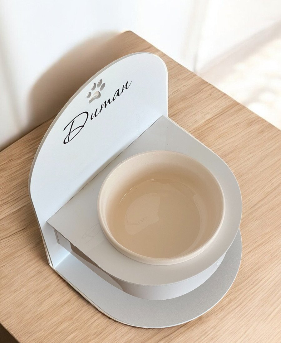 Ayarlanabilir Metal Mama Standı Beyaz Seramik Kase