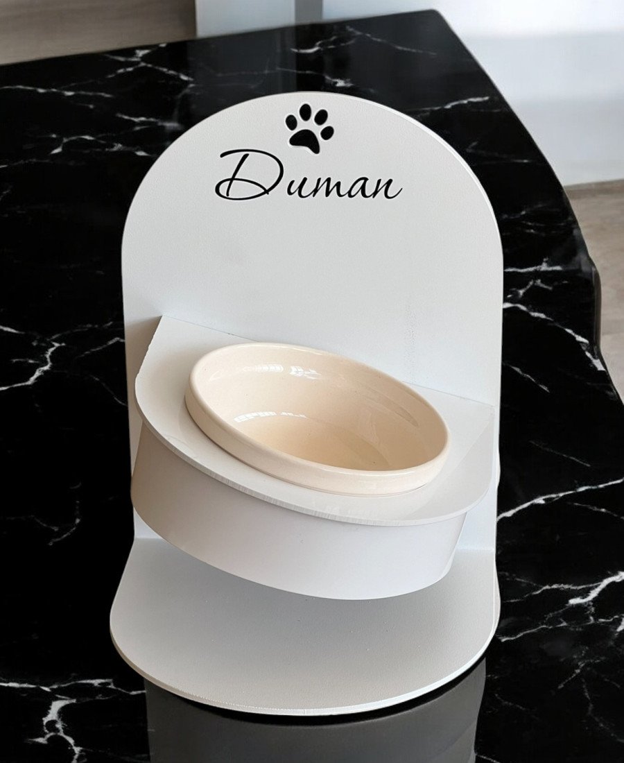 Ayarlanabilir Metal Mama Standı Beyaz Seramik Kase