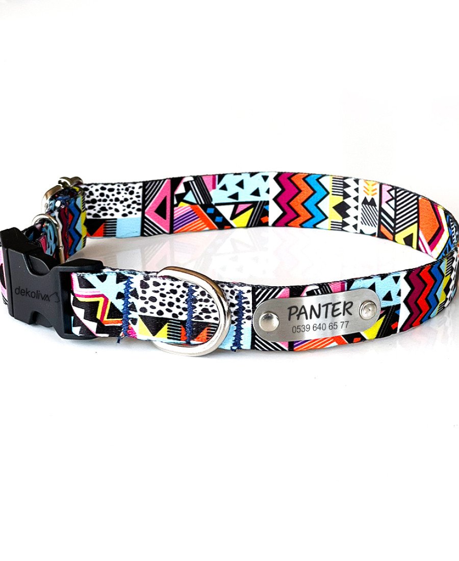 Sabit İsimlikli Etnik Desen Küçük Orta Irk Köpek Tasması 21-35 cm