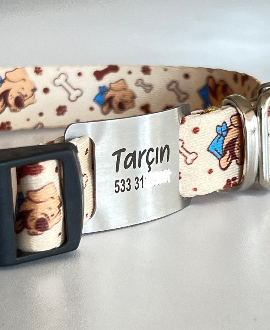 İsimlikli Köpek Desen Küçük Orta Irk Köpek Tasması 21-35 cm