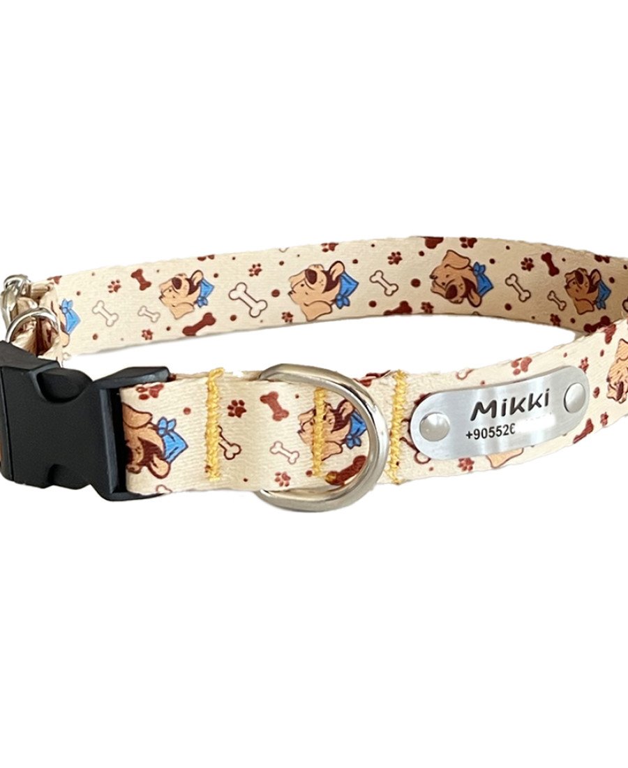 Sabit İsimlikli Köpek Desen Küçük Orta Irk Köpek Tasması 21-35 cm