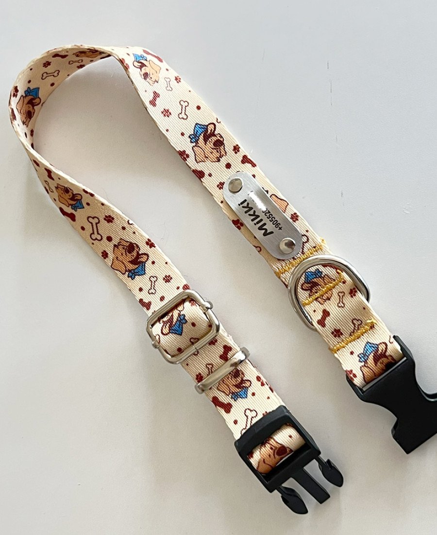 Sabit İsimlikli Köpek Desen Küçük Orta Irk Köpek Tasması 21-35 cm