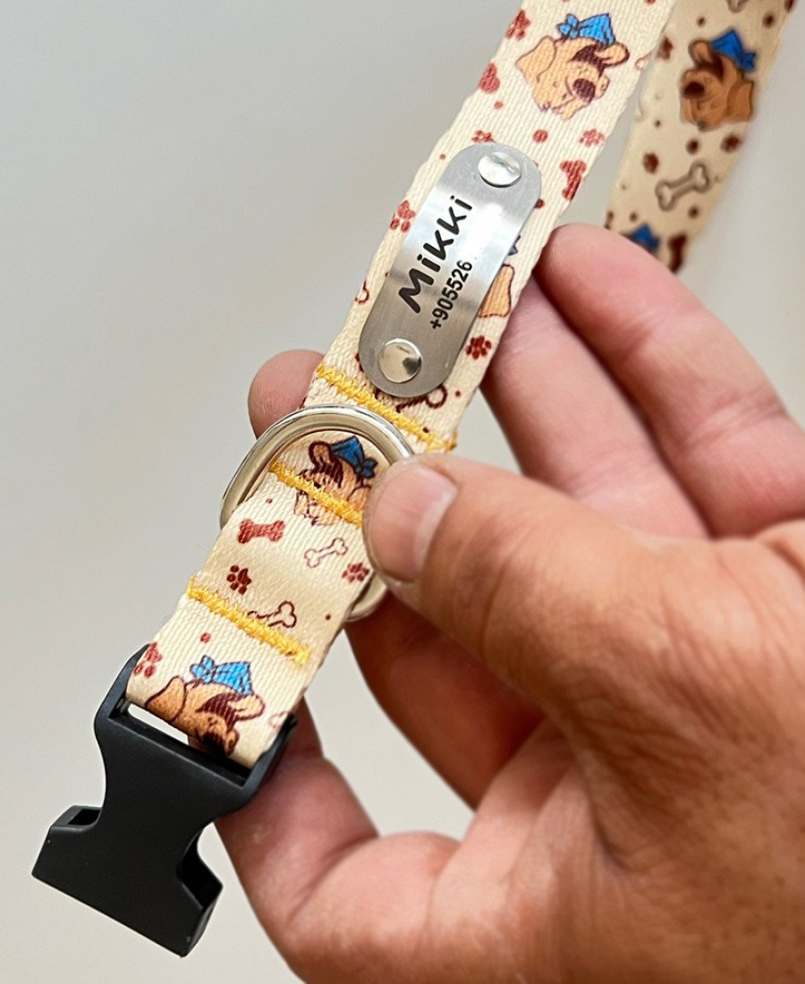 Sabit İsimlikli Köpek Desen Küçük Orta Irk Köpek Tasması 21-35 cm