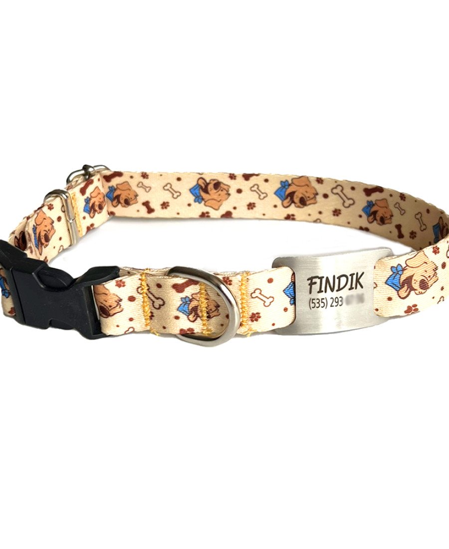 İsimlikli Köpek Desen Küçük Orta Irk Köpek Tasması 21-35 cm