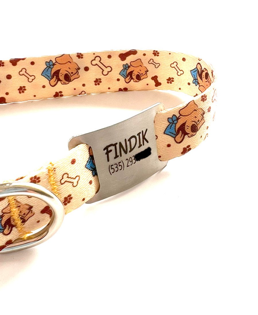 İsimlikli Köpek Desen Küçük Orta Irk Köpek Tasması 21-35 cm