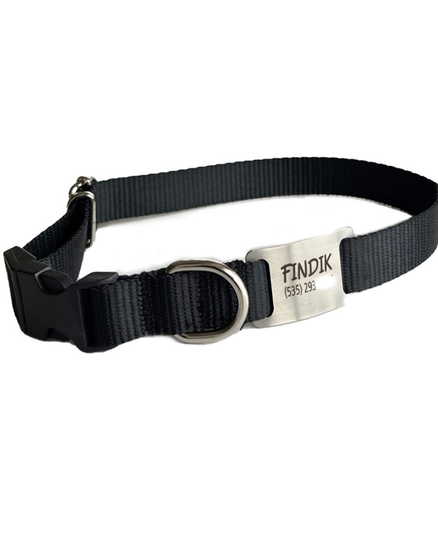 İsimlikli Siyah Küçük Orta Irk Köpek Tasması 21-35 cm