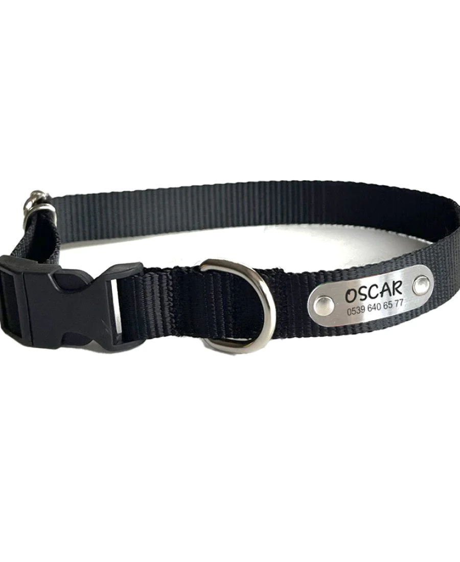 Sabit İsimlikli Siyah Küçük Orta Irk Köpek Tasması 21-35 cm Sabit İsimlikli Siyah Küçük Orta Irk Köpek Tasması 21-35 cm