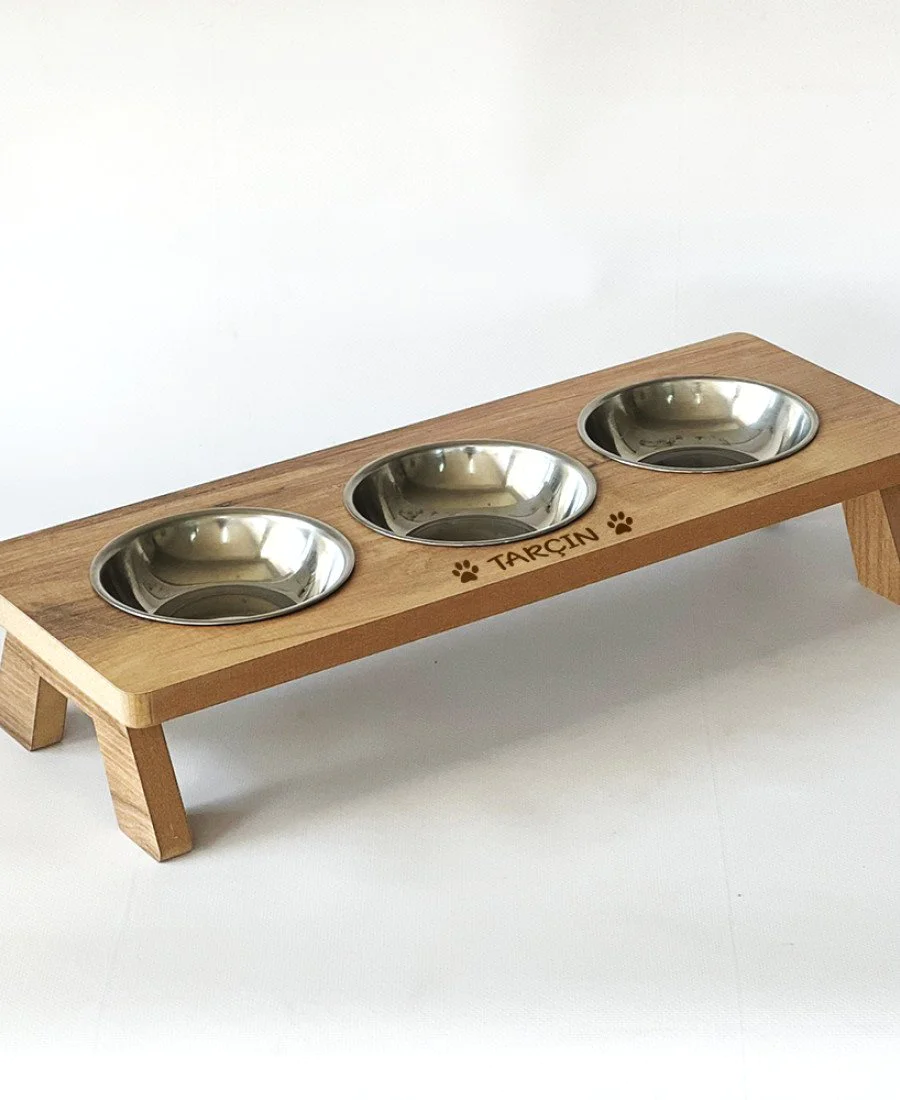 MDF Ahşap 3 Kaseli Mama Kabı MDF Ahşap 3 Kaseli Mama Kabı