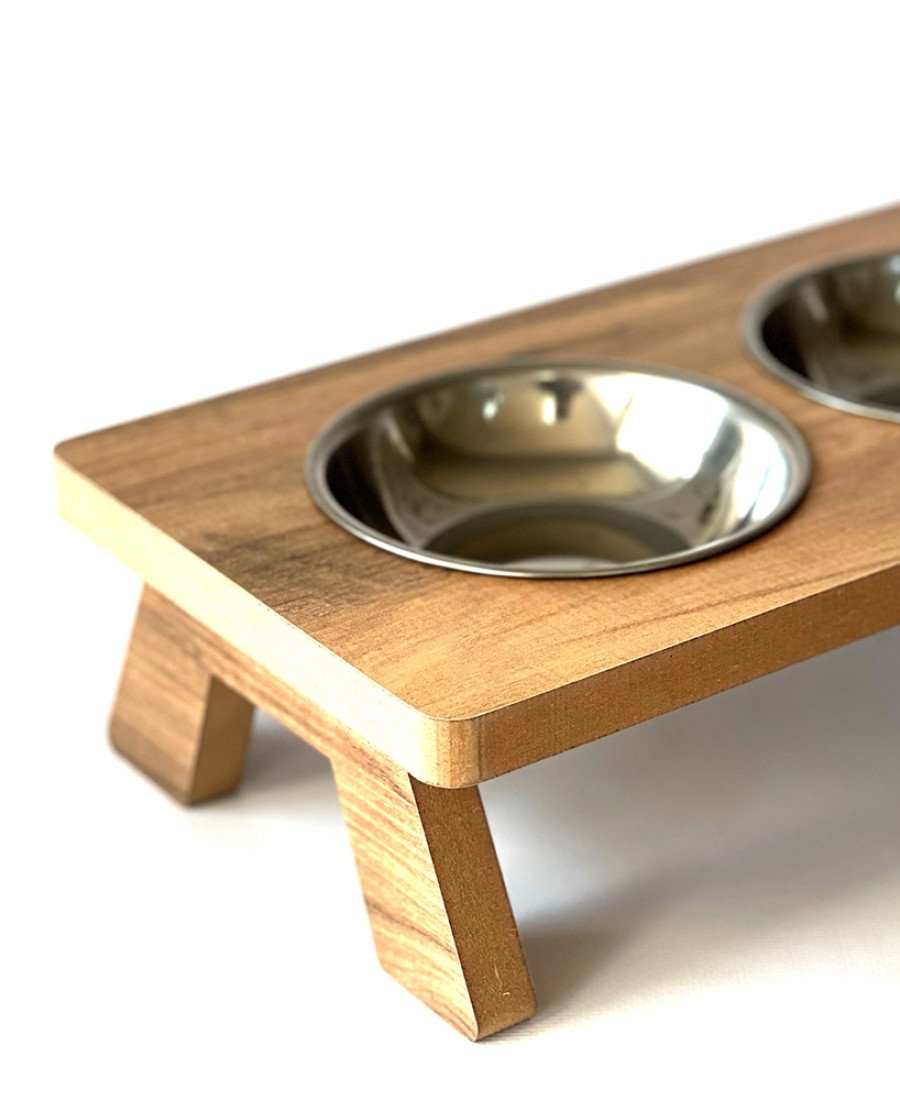 MDF Ahşap 3 Kaseli Mama Kabı