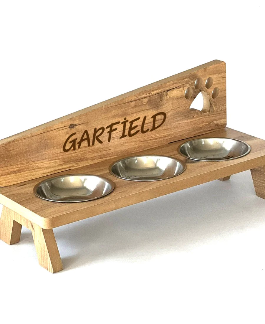 MDF Ahşap Üç Kaseli Mama Kabı 7861 MDF Ahşap Üç Kaseli Mama Kabı 7861