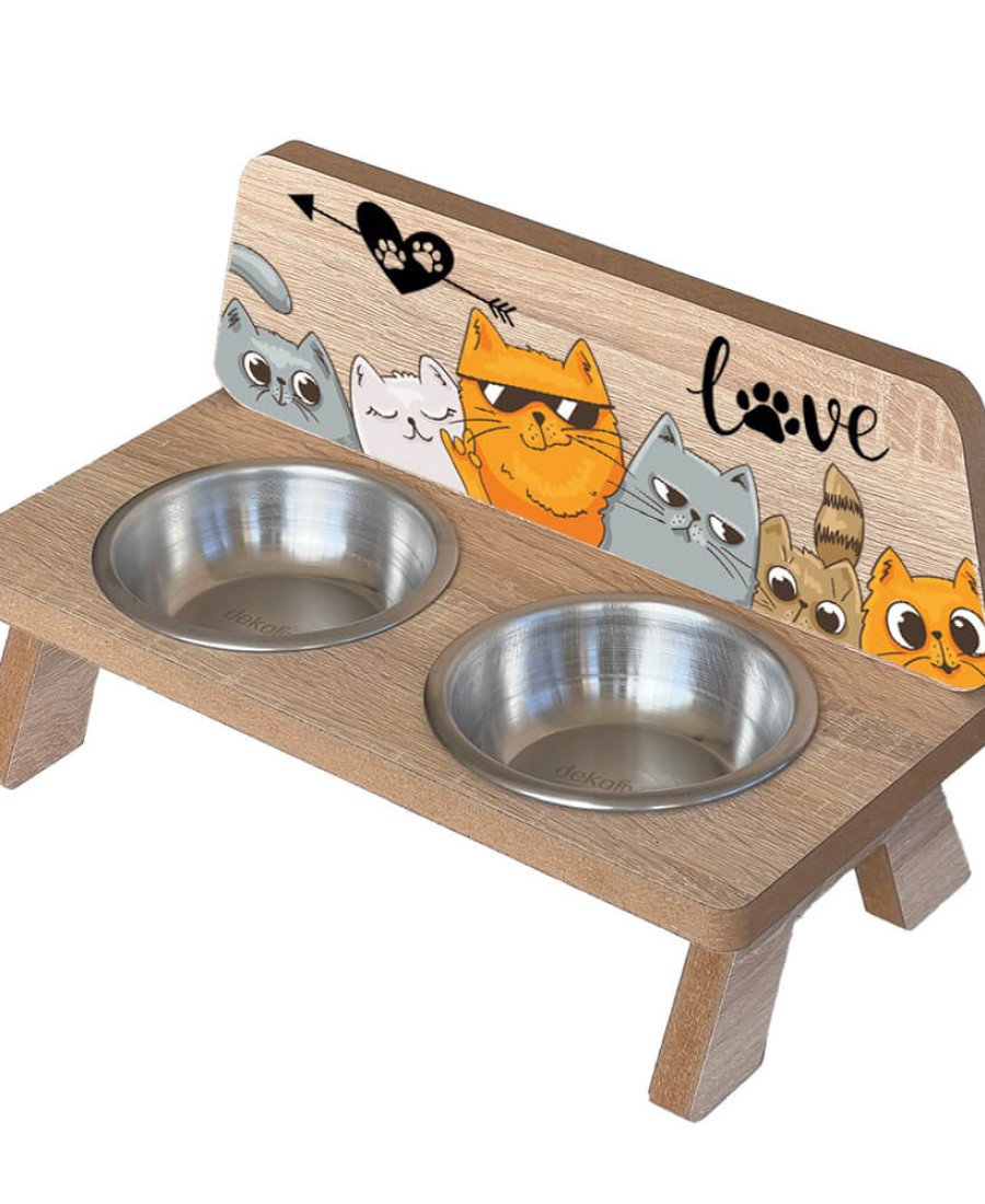 MDF Baskılı Mama Standı Çelik Kaseli 8001