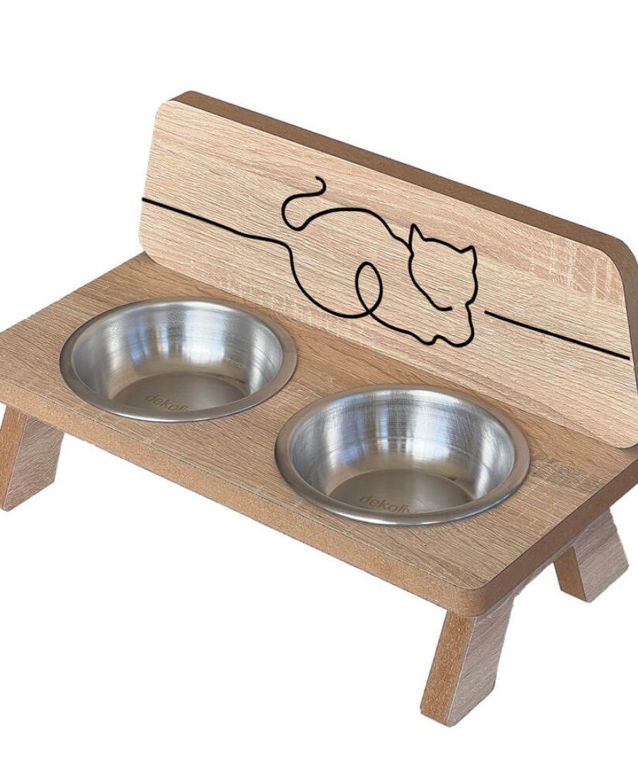 MDF Baskılı Mama Standı Çelik Kaseli 8002