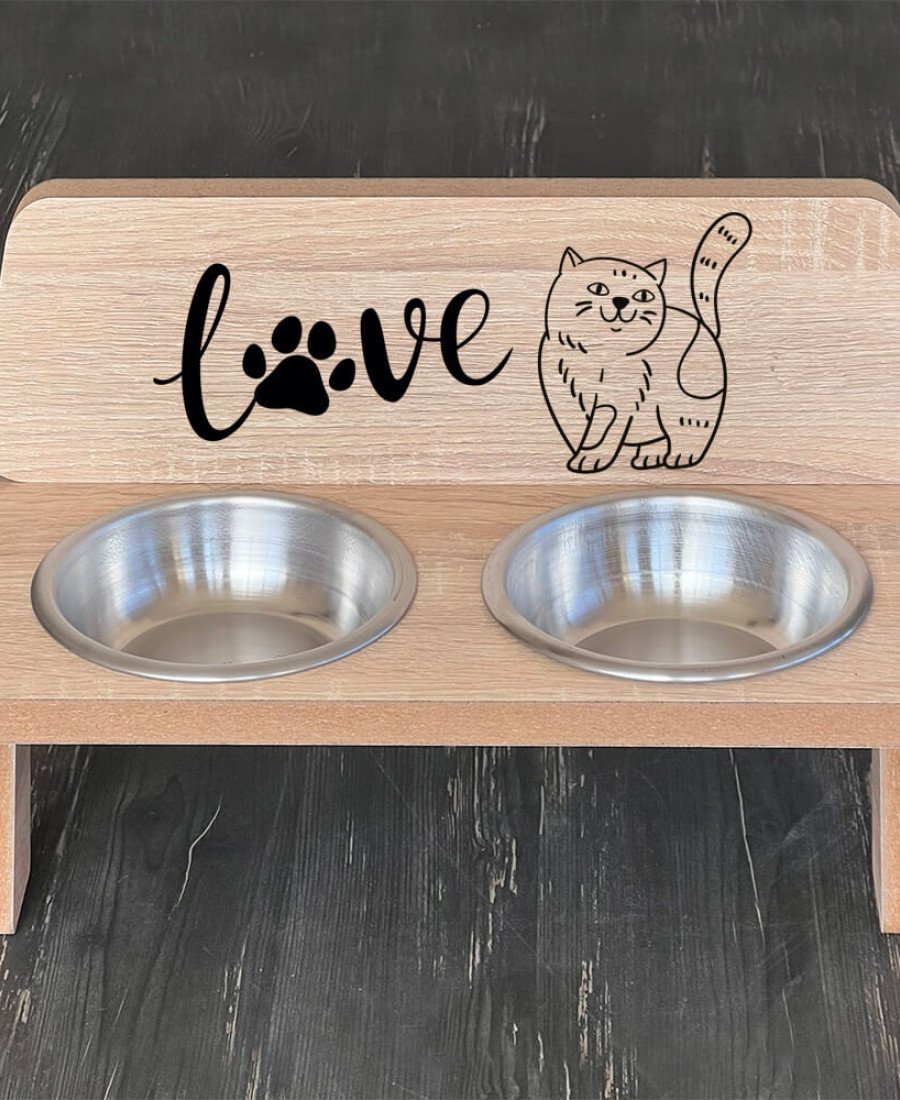 MDF Baskılı Mama Standı Çelik Kaseli 8003