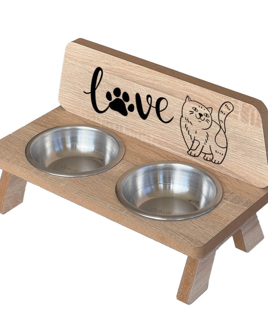 MDF Baskılı Mama Standı Çelik Kaseli 8003