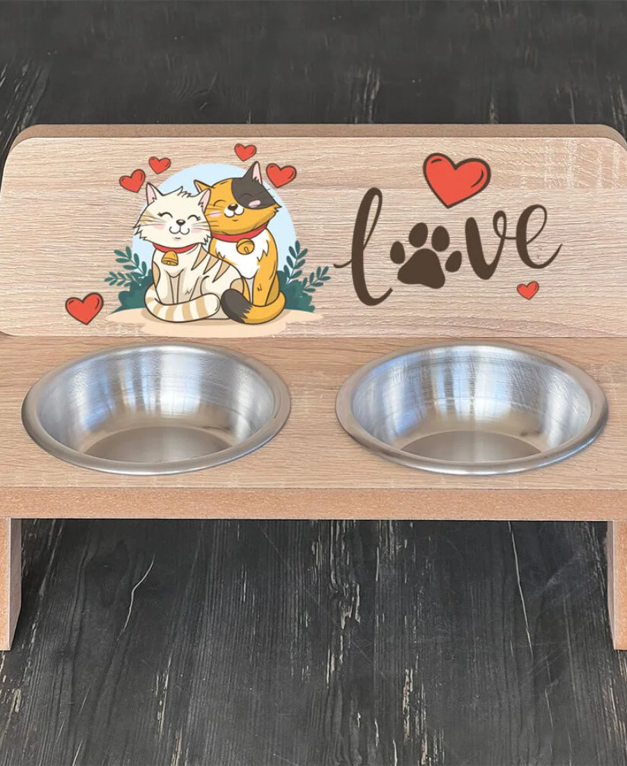 MDF Baskılı Mama Standı Çelik Kaseli 8004