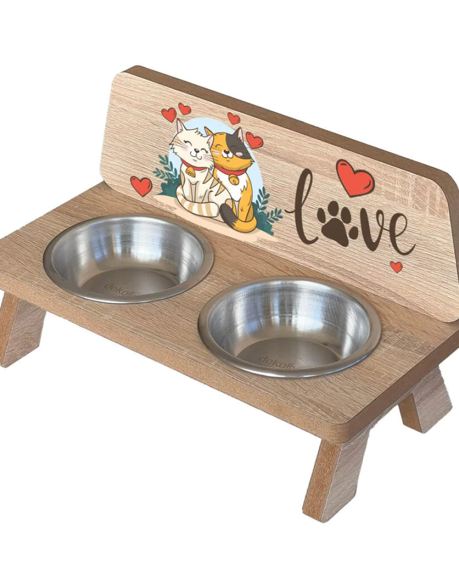 MDF Baskılı Mama Standı Çelik Kaseli 8004