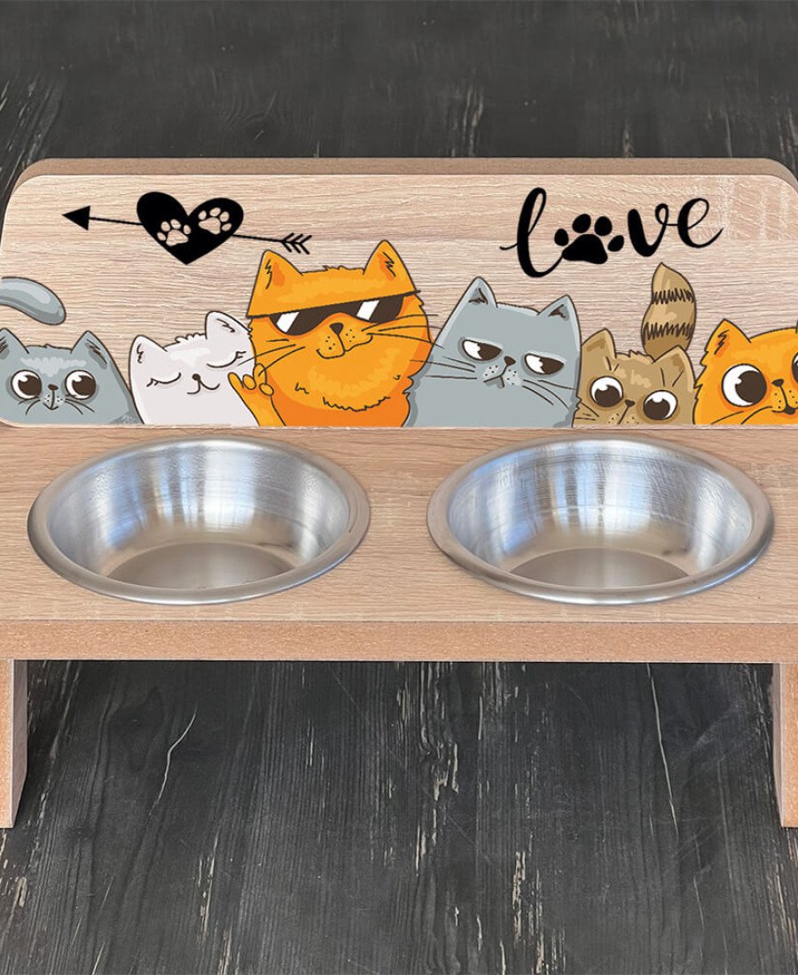 MDF Baskılı Mama Standı Çelik Kaseli 8001