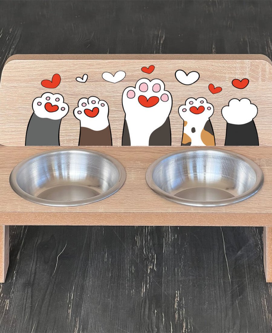 MDF Baskılı Mama Standı Çelik Kaseli 8005