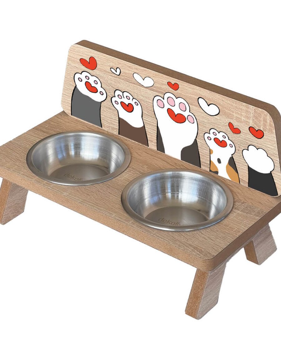 MDF Baskılı Mama Standı Çelik Kaseli 8005