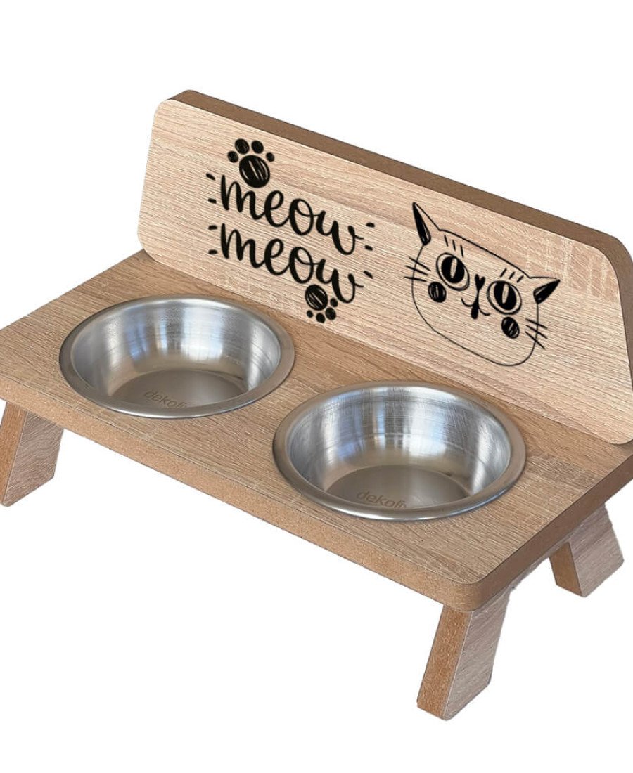 MDF Baskılı Mama Standı Çelik Kaseli 8006