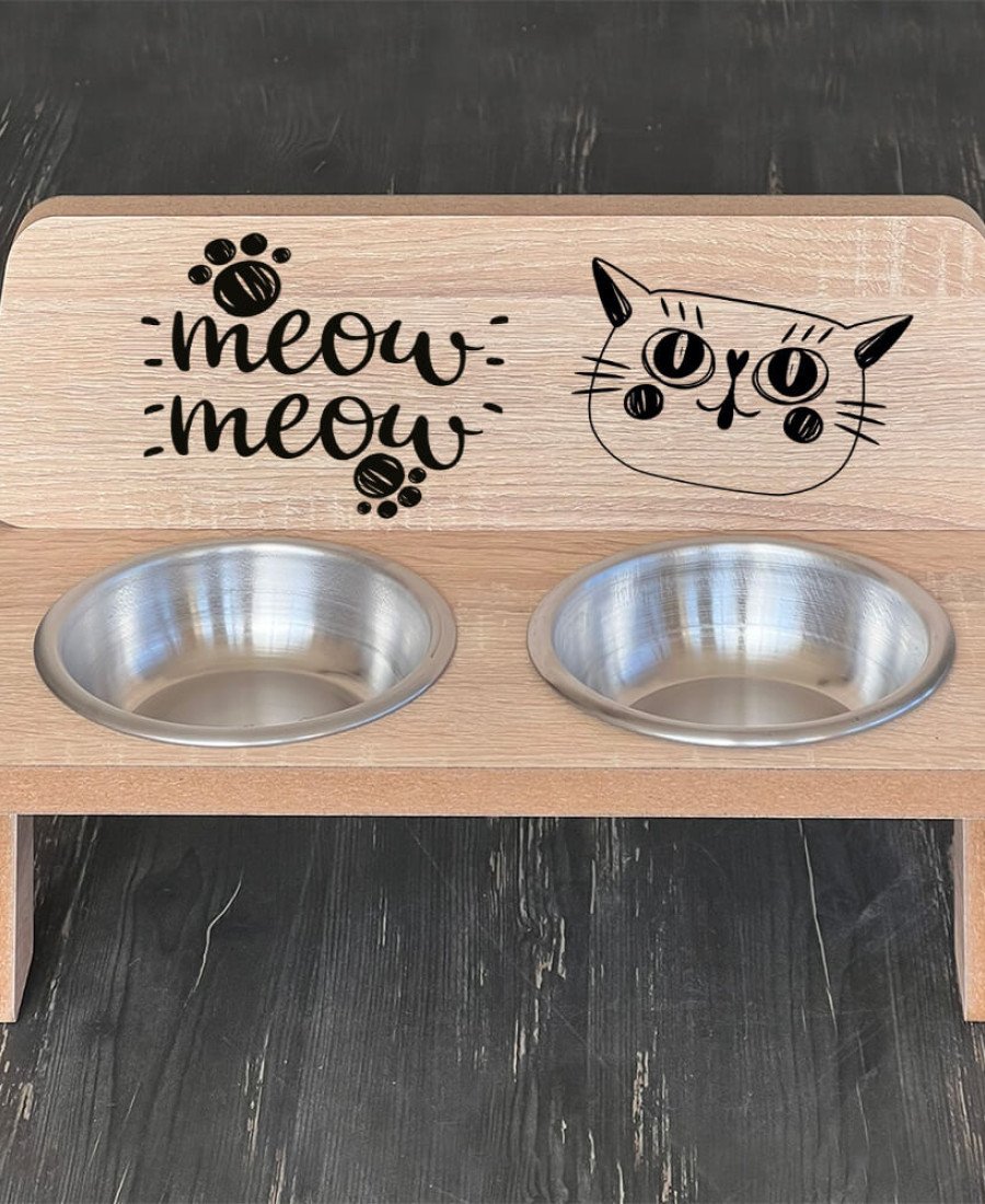 MDF Baskılı Mama Standı Çelik Kaseli 8006