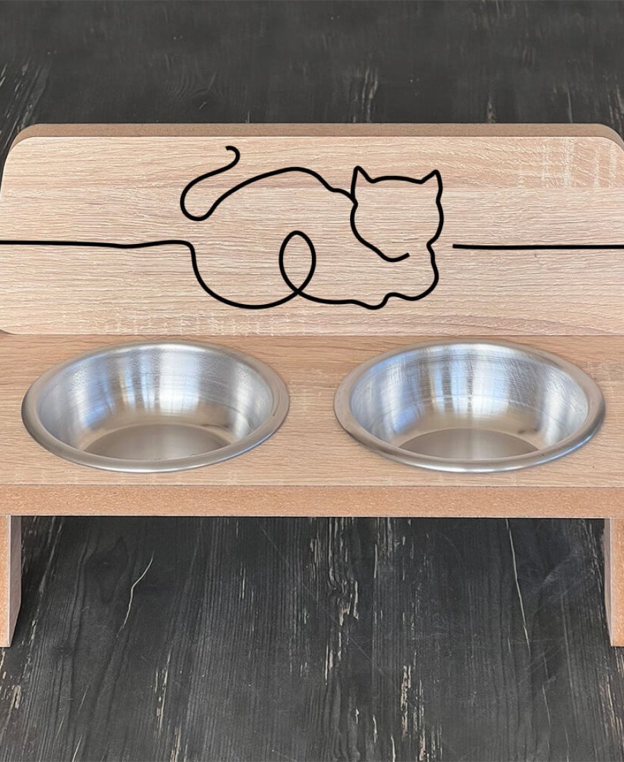 MDF Baskılı Mama Standı Çelik Kaseli 8002