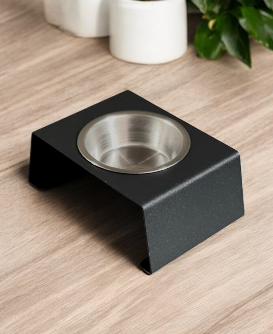 2 Takım Premium Tek Kaseli Metal Mama Kabı Siyah