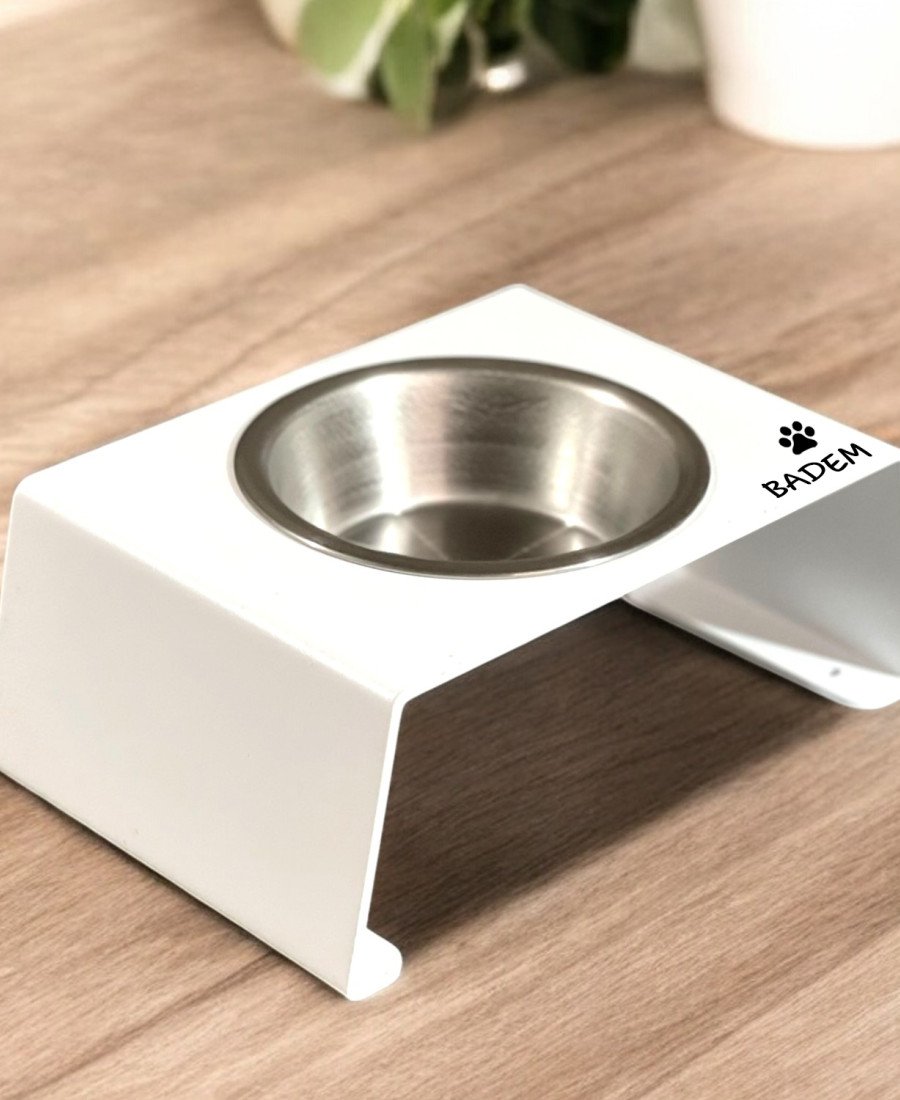 2 Takım Premium Tek Kaseli Metal Mama Kabı Beyaz