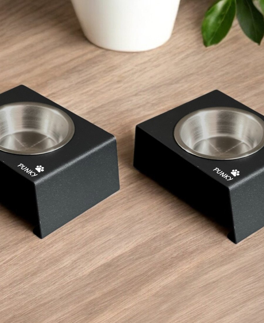 2 Takım Premium Tek Kaseli Metal Mama Kabı Siyah