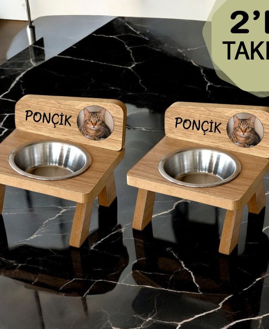 2 Takım Tek Kaseli Mama Kabı Fotoğraflı 