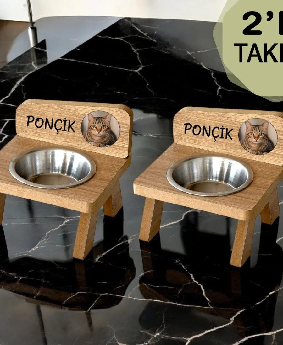 2 Takım Tek Kaseli Mama Kabı Fotoğraflı 