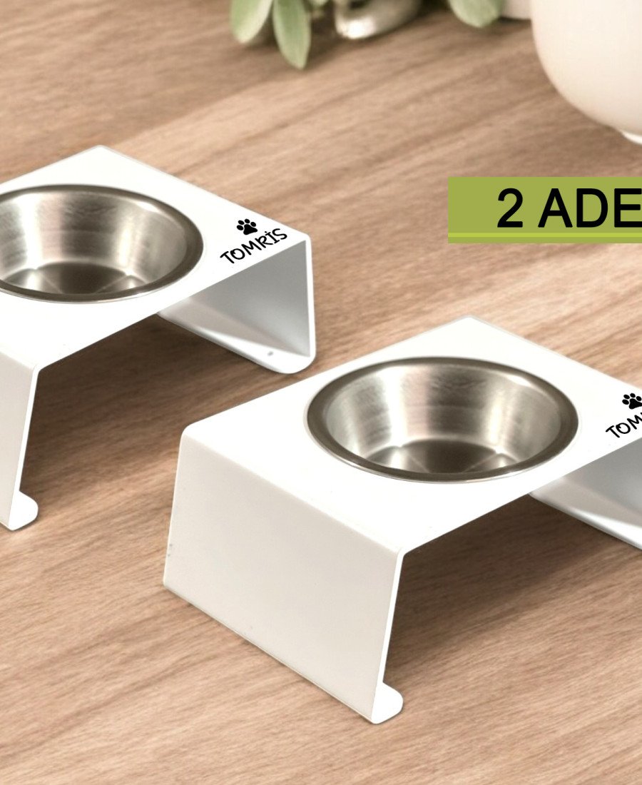 2 Takım Premium Tek Kaseli Metal Mama Kabı Beyaz